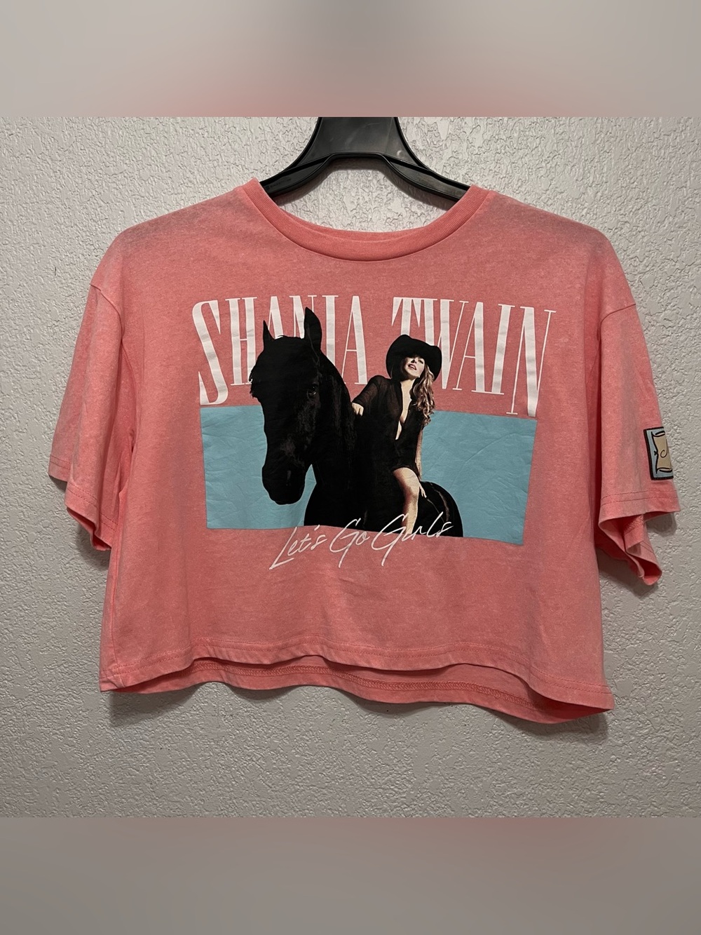 Shania Twain "Let's Go Girls" Skimmer Crop Tee pink mineral wash size M